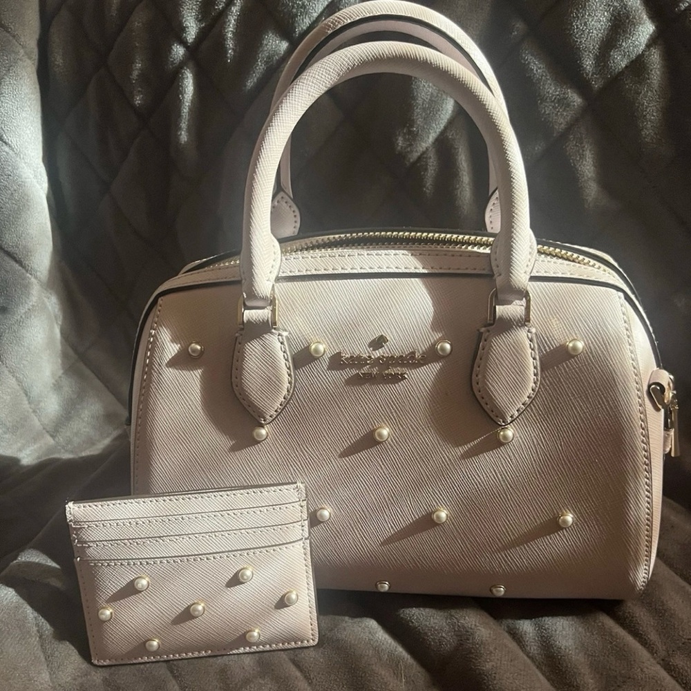 Kate Spade Pearl-Studded Cream Satchel and Cardholder